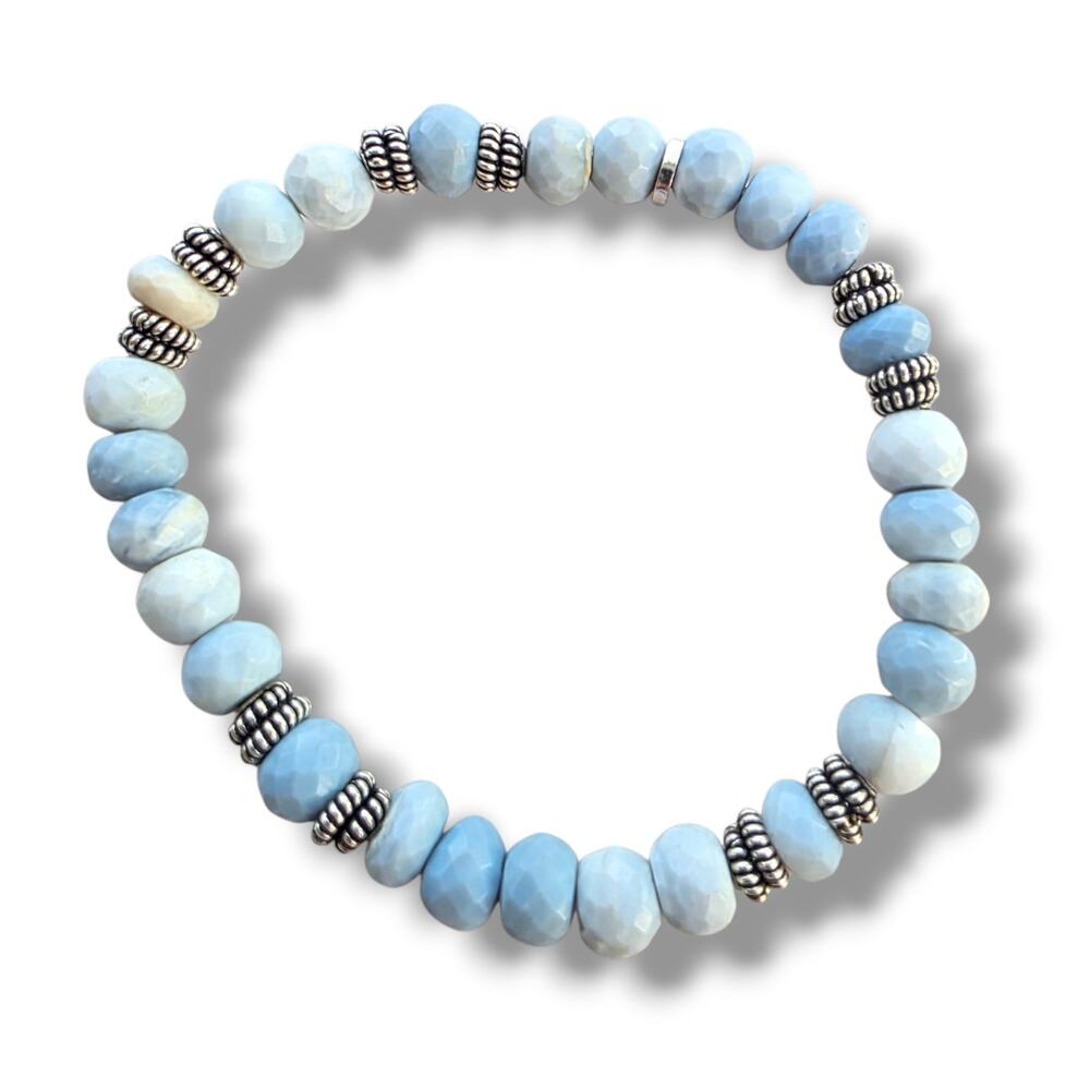 UTC HSN signed Silver 925‎ Blue Opal Stone Stretch Beaded Bracelet 7" Signed New